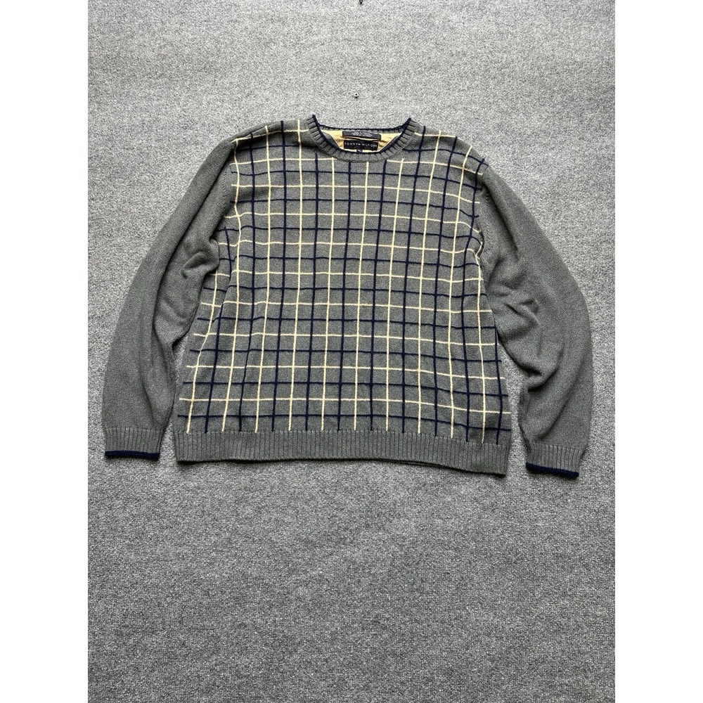 Tommy Hilfiger Men's Pullover Sweater Size Xl Vintage Gray and Navy‎ Long Sleeve